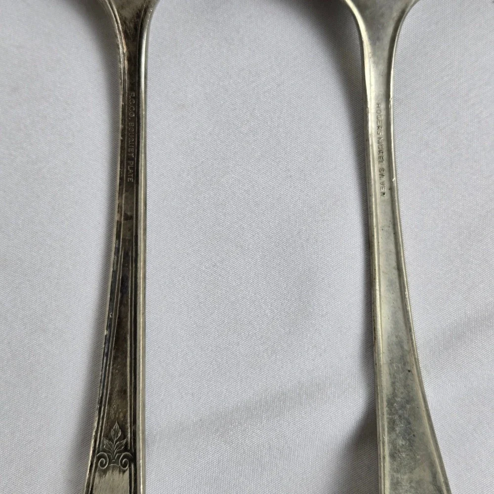 Serving Spoon & Fork, Rogers Nickel Silver Spoon, R.C.C.O Bouquet Plate Fork Vtg